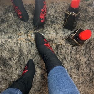 Black stretchy fabric boots (Free Shipping)